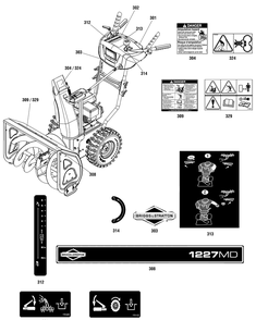 Decals Group Diagram and Parts List for 1696619-00-1227MD 2016 Briggs and Stratton Snow Blower